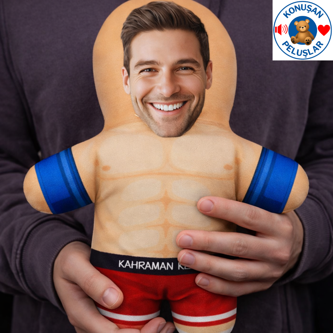 Kişiye Özel Kaslı Sporcu Temalı Konuşan Peluş (Sesli)