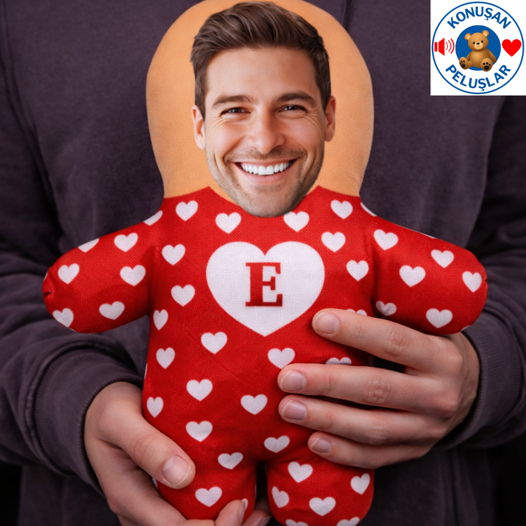 Kişiye Özel Kalpli Kırmızı Love Temalı Konuşan Peluş (Sesli)