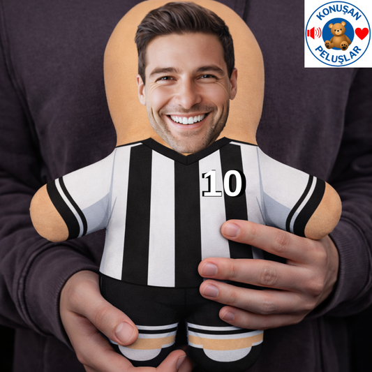 Kişiye Özel Siyah Beyaz Çizgili Forma Konuşan Peluş (Sesli)
