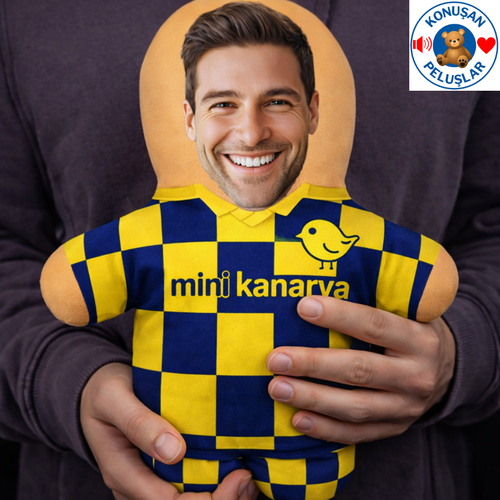 Kişiye Özel Sarı Lacivert Kareli Forma Konuşan Peluş (Sessiz)